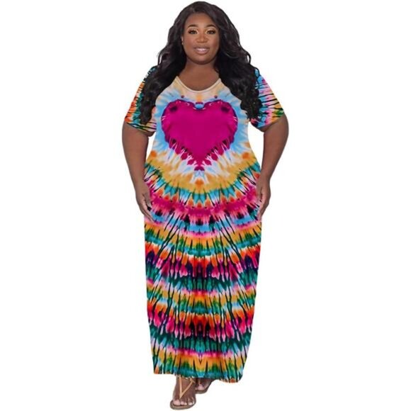 Casual Maxi Dresses Summer Short Sleeve S-5XL - Picture 3 of 4